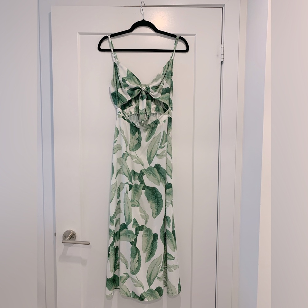 Show Me Your MuMu White Maxi Dress with Green Leaf Print